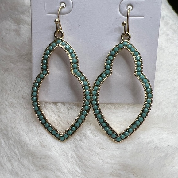 Marlyn Schiff Teal and Gold Drop Earrings - Picture 2 of 5